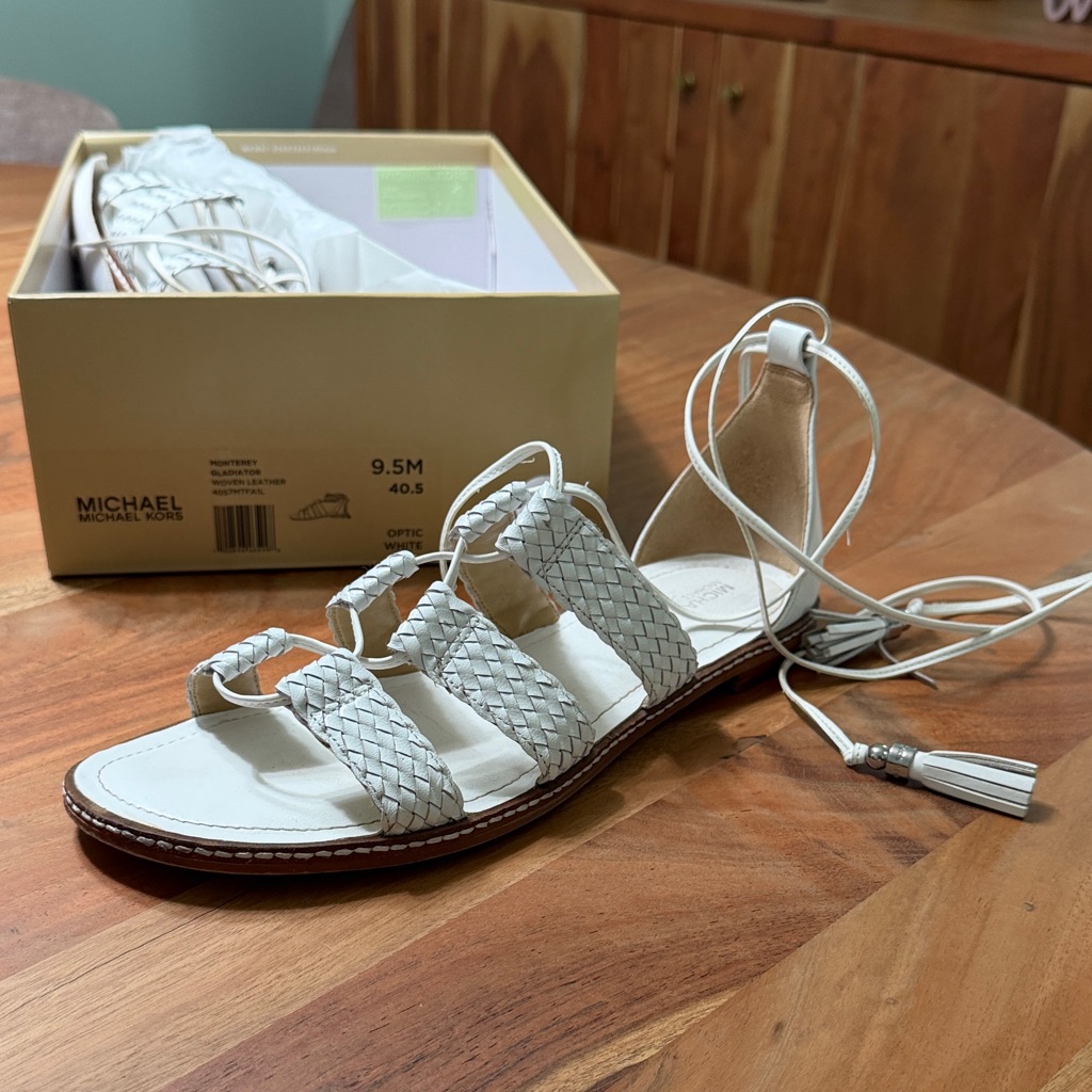Michael Kors Women's Optic White Braided Sandals